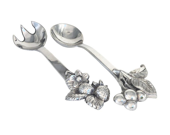 Arthur Court Aluminum Salad Fork and Spoon Serving Set with Fruit Design