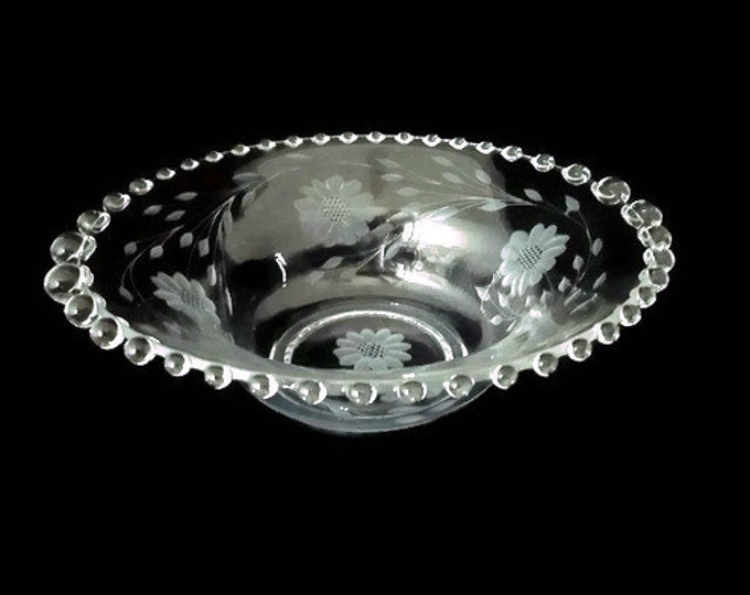 Hughes Cornflower Etched Glass Bowl – Imperial Candlewick, 10" Vintage