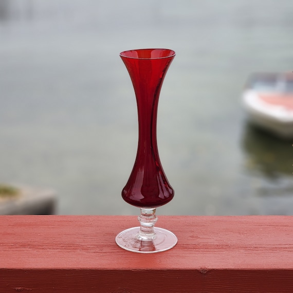 Mid-Century Ruby Red Glass Corset Bud Vase – Vintage Home Decor