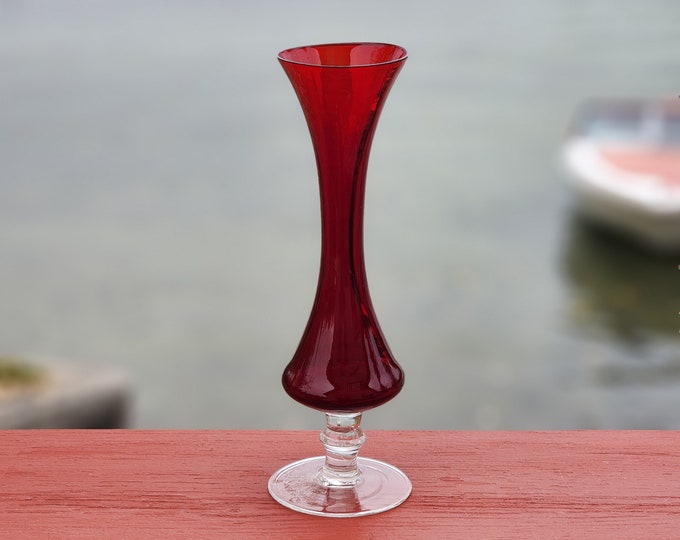 Ruby Red Glass Corset Bud Vase for Modern Vintage Home Decor Gifts