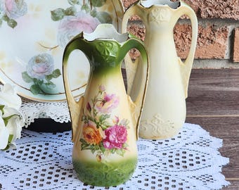 Erdmann Schlegelmilch (ES Germany) Art Nouveau Hand-Painted Floral Urn Vases, Set of 2