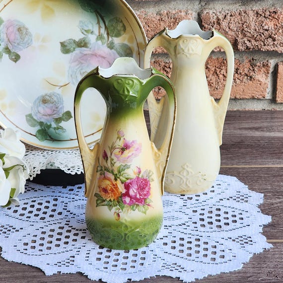 Erdmann Schlegelmilch (ES Germany) Art Nouveau Hand-Painted Floral Urn Vases, Set of 2