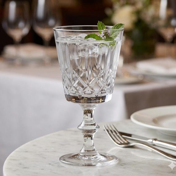 Vintage Lead Crystal Goblet Cross and Olive Cut Wine Glass 5 3/8 in