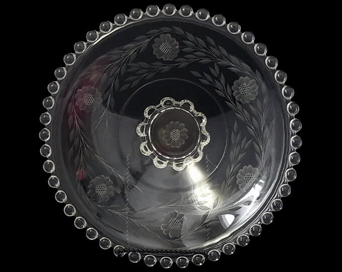 Hughes Cornflower Etched Glass Centerpiece Bowl – Imperial Candlewick, 15" Vintage