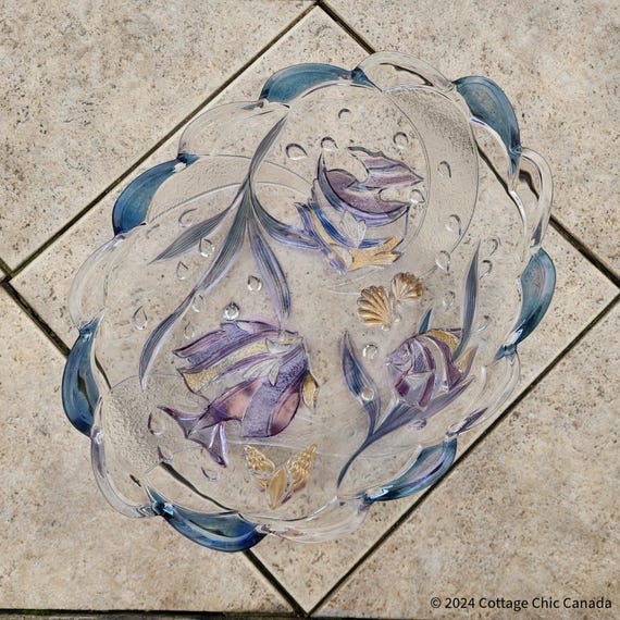 Vintage Savoir Vivre “Key Largo” Pressed Crystal Centerpiece Bowl – Tropical Fish & Shell Motif, 1990s