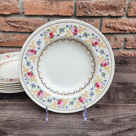 Crown Ducal Caprice Rimmed Soup Bowls – Pair or Single – Floral Tableware 1930s England