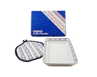Copco Denmark Country Porcelain Baking Dish and Pot Holder Set
