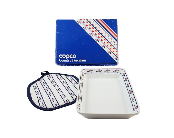 Copco Denmark Country Porcelain Baking Dish and Pot Holder Set