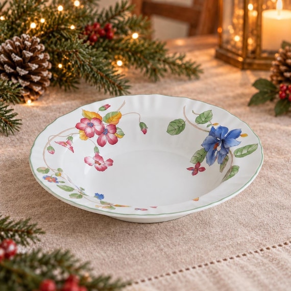 Vintage Mikasa Heirloom Vegetable Bowl, Floral Butterfly Stoneware Serveware (10.5 Inch)
