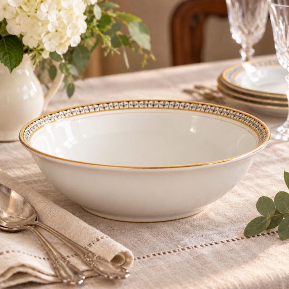 Vintage Adeline Porcelain Serving Bowl 9 Inch Gold Floral Italian Tableware