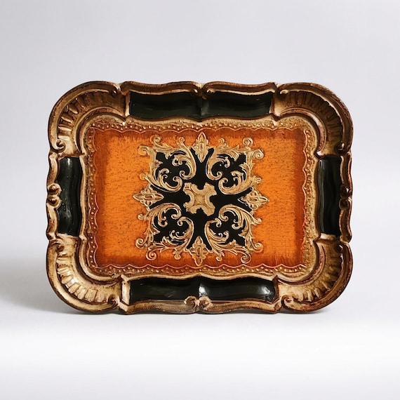 Florentine Toleware Tray: Hand-Painted Baroque Hollywood Regency Decor