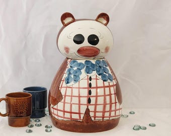Quadrifoglio 1970's Whimsical Hand-Painted Bear Cookie Jar Made in Italy