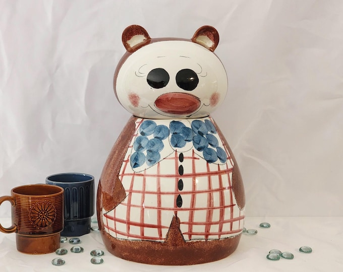 Quadrifoglio 1970's Whimsical Hand-Painted Bear Cookie Jar Made in Italy