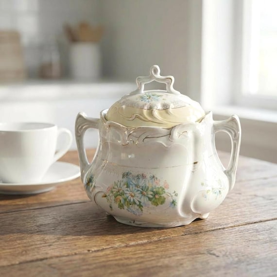 Antique Art Nouveau Biscuit Jar – Hand Painted Jugendstil Porcelain Erdmann Schlegelmilch ES Germany