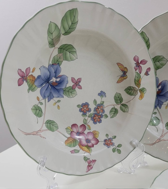 Mikasa Heirloom Large Rim Soup Bowl Dish with Florals and Butterflies