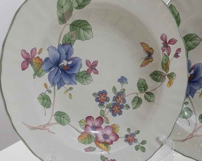 Mikasa Heirloom Large Rim Soup Bowl Dish with Florals and Butterflies