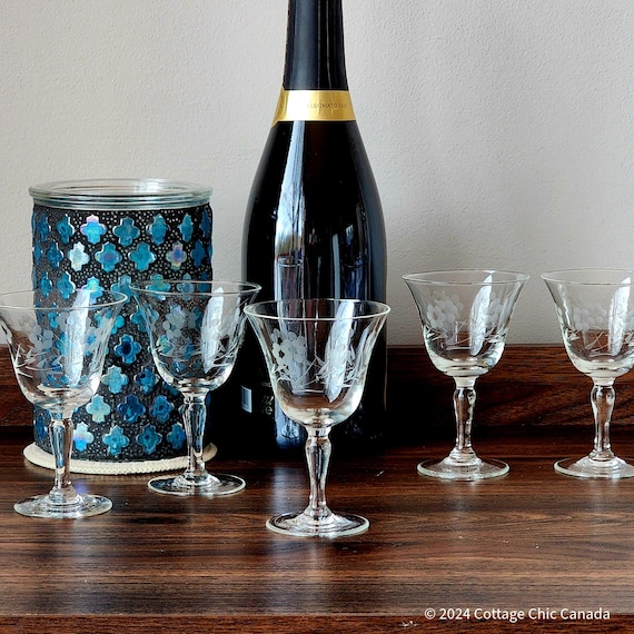 Mid Century Modern Cordial Wine Glasses – Set of 5, Small Dessert Aperitif Glassware