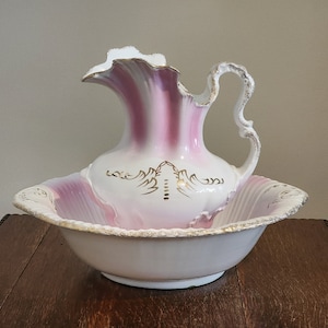 Antique Ironstone Wash Basin and Pitcher Set: Victorian Home Decor