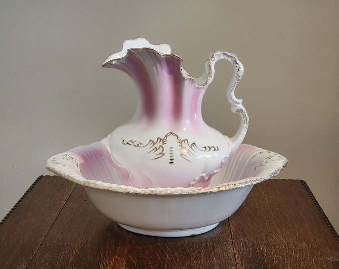 S.W. Dean England Ironstone 6 Pc Wash Basin and Pitcher Set, Antique Victorian Home Decor