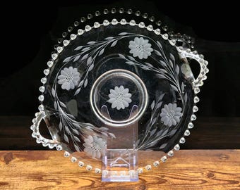 Hughes Cornflower Etched Glass Tray – Imperial Candlewick, 10" Vintage