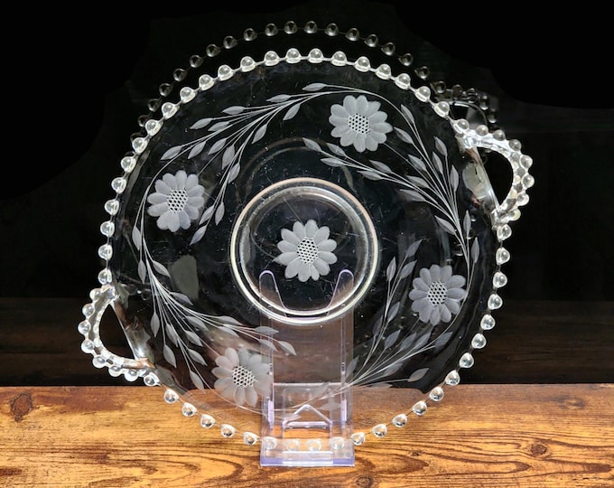 Hughes Cornflower Etched Glass Tray – Imperial Candlewick, 10" Vintage