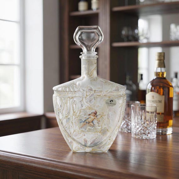 Italian Crystal Decanter Arte Murano Silvestri – Gilt Classical Revival Glass Italy