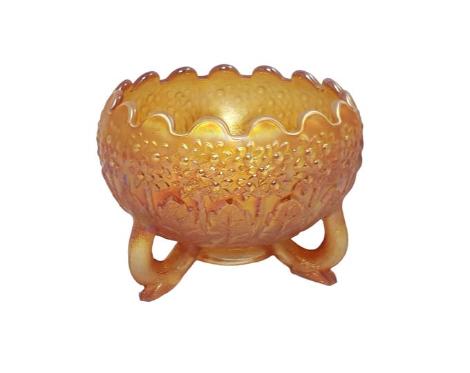 Fenton Orange Tree Marigold Three Toed Cupped Glass Rose Bowl