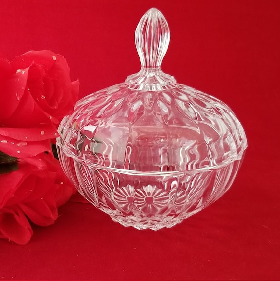 Vintage 1990s Cristal D'Arques Bretagne Crystal Glass Bowl Candy Dish and Lid