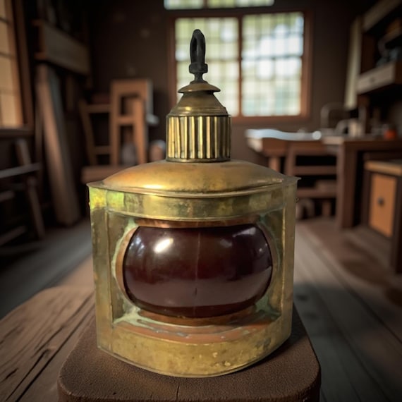 Antique Brass Red Ship Lantern – Maritime Port Light Nautical Decor