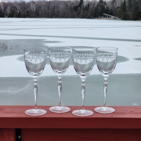Vintage Christinenhütte CRH14 Lead Crystal Wine Glasses, Beaded Bowl, Germany (Set of 4)
