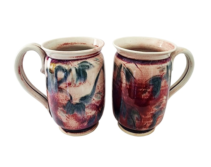 Handmade Ceramic Coffee Mug Set With Glossy Drip Glaze Finish
