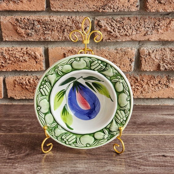 Vintage Italian Relief Pottery Bowl – Vietri Style Handcrafted Fruit & Vegetable Motif, 1980s–2000s