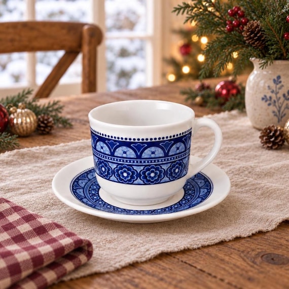 Royal Doulton Babylon Fine Porcelain Flat Cup and Saucer Set, Mid Century Geometric England