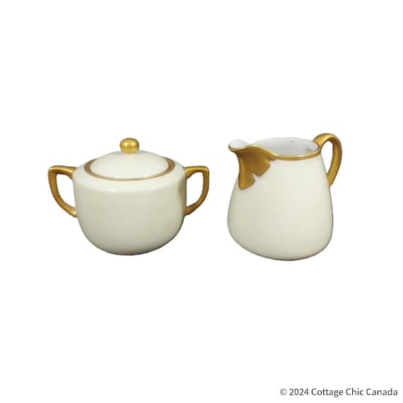 Noritake Moriage Art Deco Creamer and Sugar Bowl with Gold Accents
