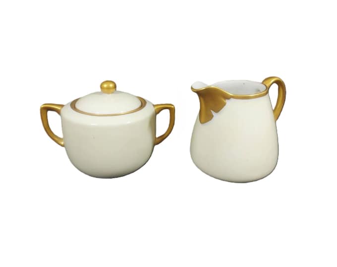 Noritake Moriage Art Deco Creamer and Sugar Bowl with Gold Accents