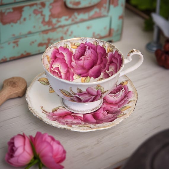 Bell China Pink Peony Cup and Saucer – Mid-Century Fine Bone China England