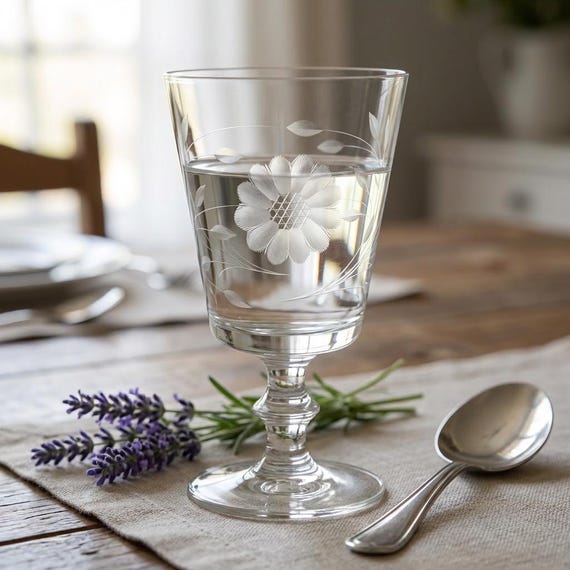 Hughes Cornflower Wafer Stem Water Goblet Vintage Cut Crystal Canada