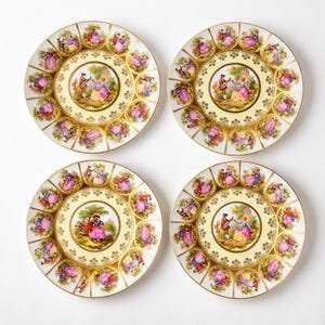 Vintage Fragonard Love Story Side Plates Set of 4 JKW Bavaria Porcelain Germany