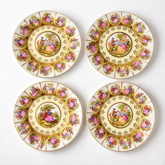 Vintage Fragonard Love Story Side Plates Set of 4 JKW Bavaria Porcelain Germany