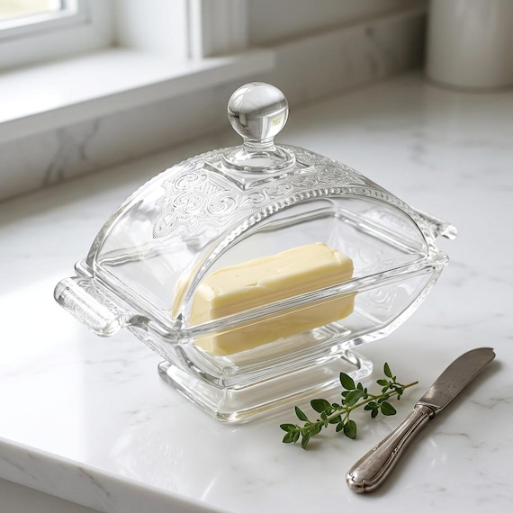 Antique EAPG Glass Lidded Compote – Riverside Jersey Lily Clear USA