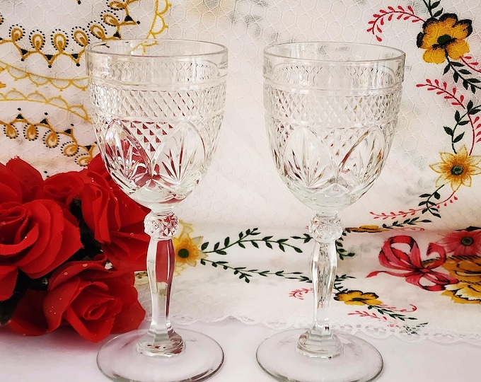 Set of 2 Cristal D'Arques Antique Clear Knob Stem Wine Glass Goblets, 7 3/8"