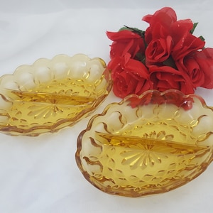 Fairfield Amber Relish Anbietschale / Schüssel von Anchor Hocking, Mid Century Modern, 2er Set
