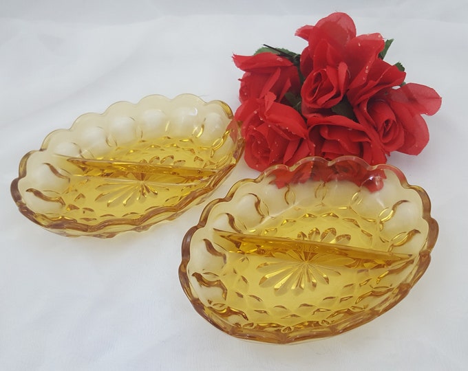 Fairfield Amber Relish Dish Bowl by Anchor Hocking, Mid Century Modern, Set of 2