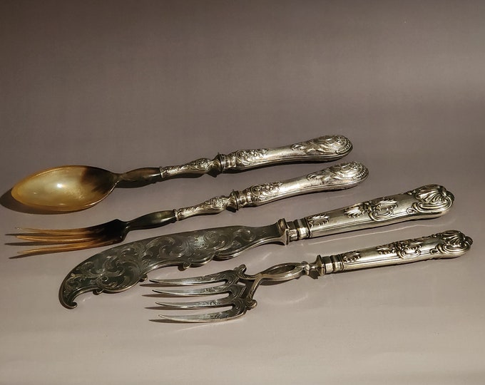 Art Nouveau Antique Silver Plate Cake Server Set