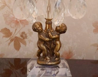 Hollywood Regency Cherub and Crystal Table Lamp