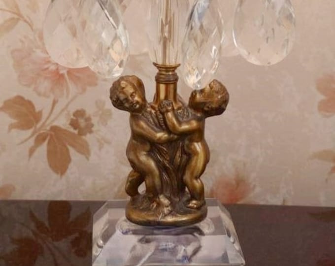 Hollywood Regency Cherub and Crystal Table Lamp