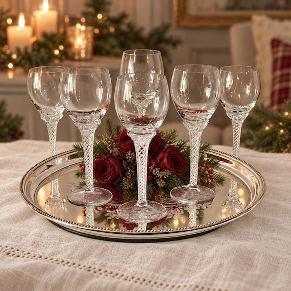 Vintage Bohemia Crystalex Suzanne Wine Glasses, Air Twist Stems (Set of 6)