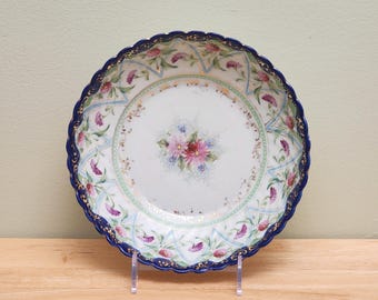 Bavarian Art Nouveau Hand Painted Bowl with Florals and Gold Accents