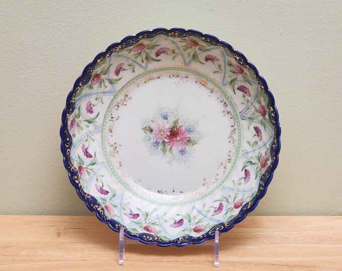 Bavarian Art Nouveau Hand Painted Bowl with Florals and Gold Accents