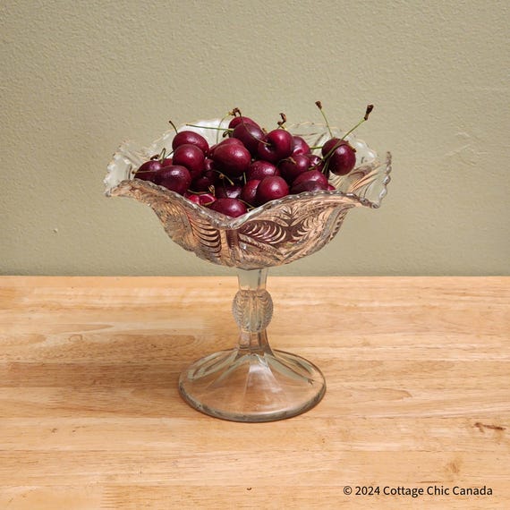 Antique EAPG Pedestal Compote – Bryce Higbee Feather Swirl Glass Centerpiece